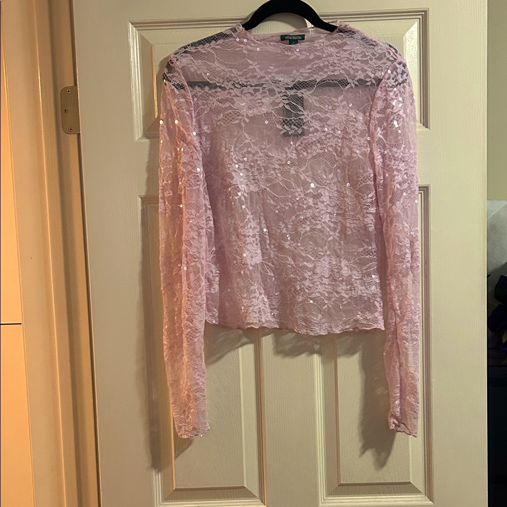 Brand new transparent long sleeve glitter shirt